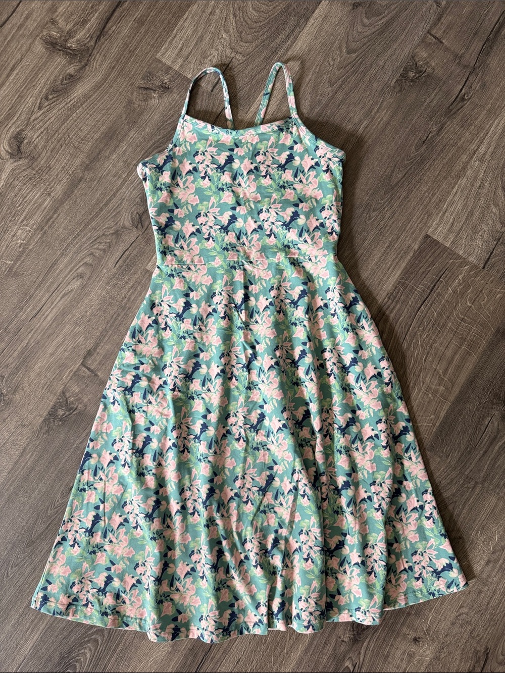 NWOT Pact Fit & Flare Midi Short Dress Shadow Floral Spruce Print Small Organic